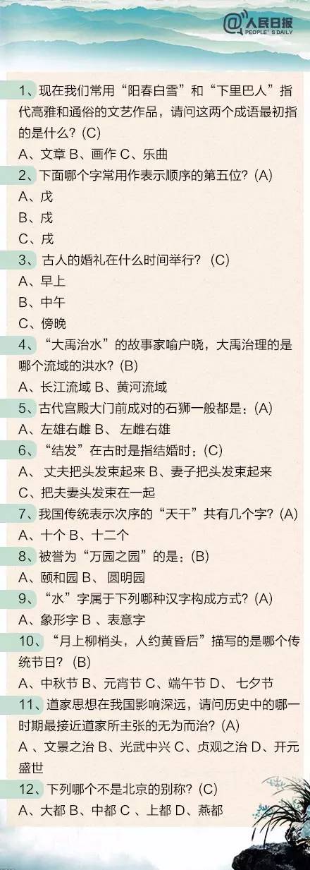 国学知识详解，最新100题解析